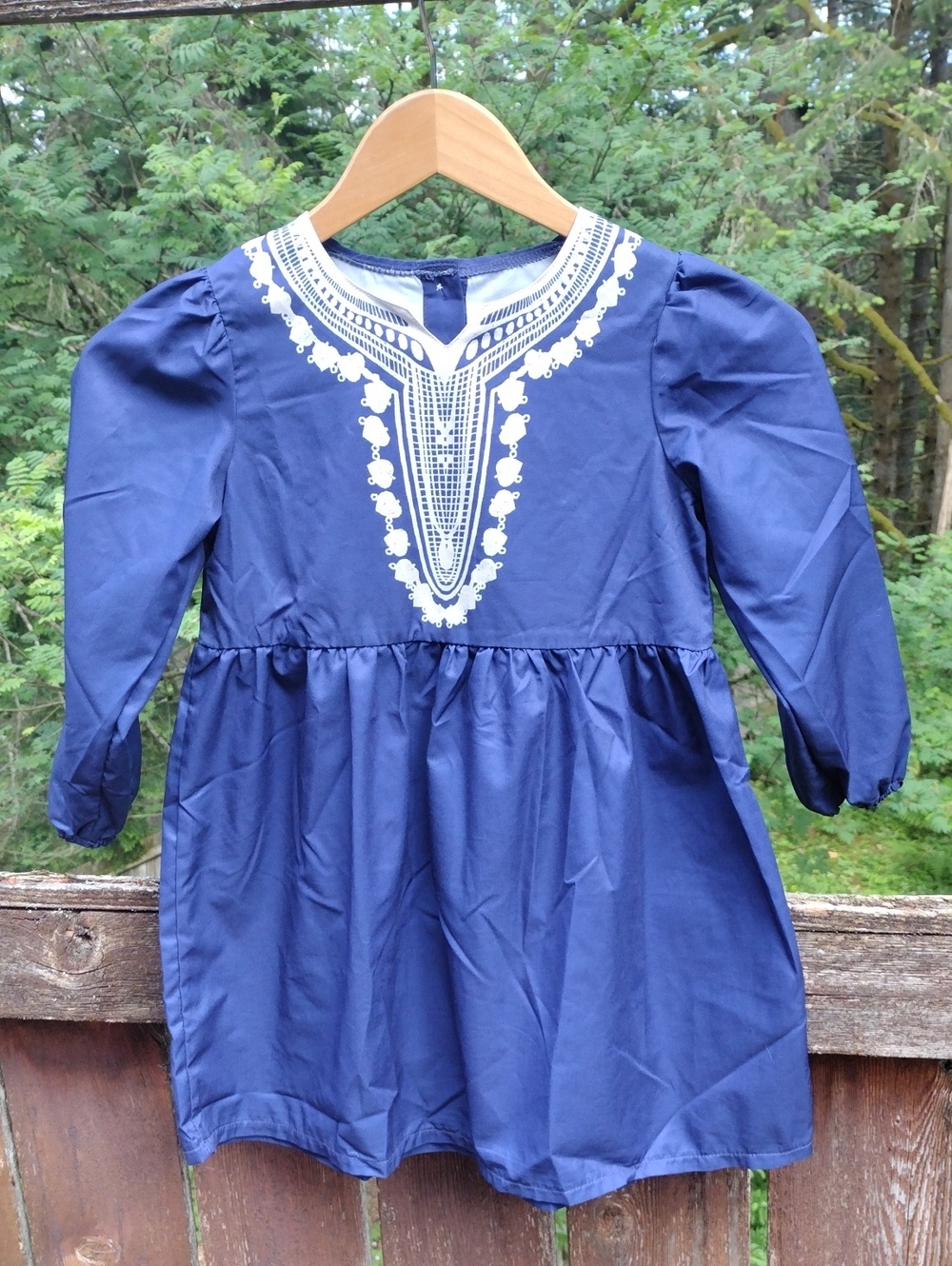 Size 5T,Navy Blue Girls' Embroidered Look Cotton Dress